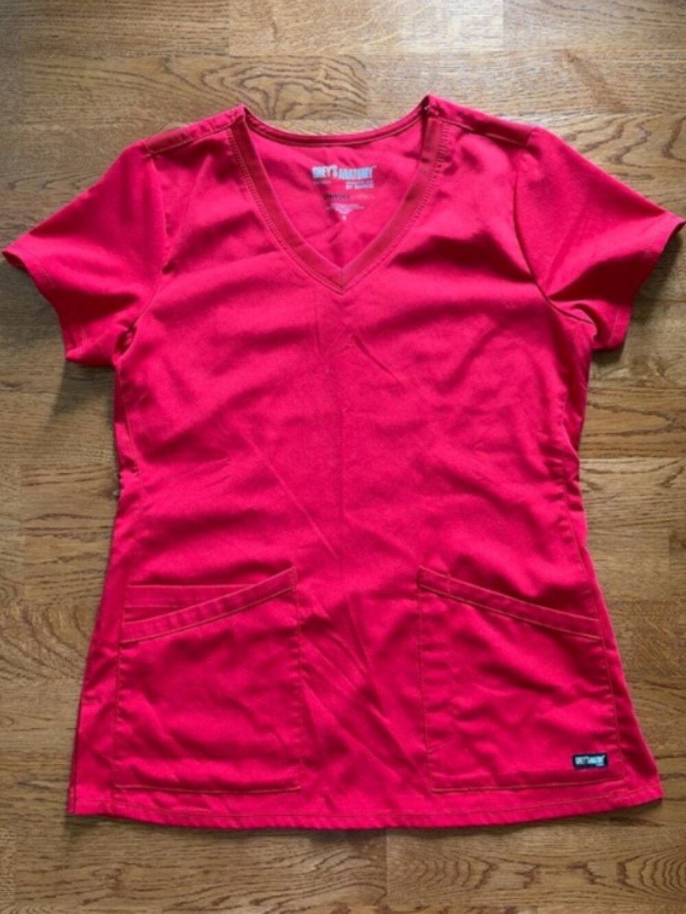 Grey's Anatomy Spandex Stretch Uniform 4 Pocket Scrub Top Scarlet Red V Neck S